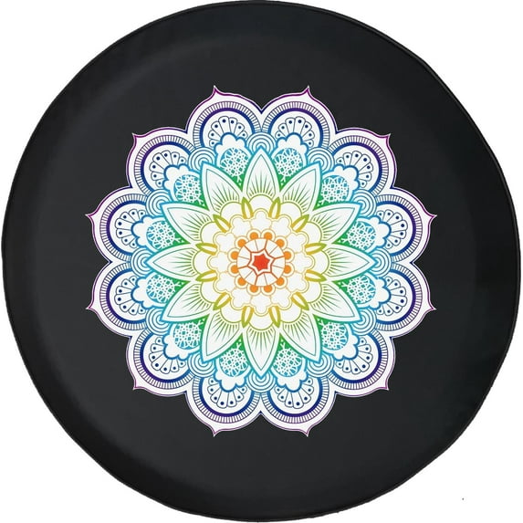 Black Tire Covers - Tire Accessories for Campers, SUVs, Trailers, Trucks, RVs and More | Mandala Flower Black 35 Inch