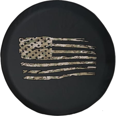 Black Tire Covers - Tire Accessories for Campers, SUVs, Trailers, Trucks, RVs and More | Military Camo American Flag Black 30 Inch