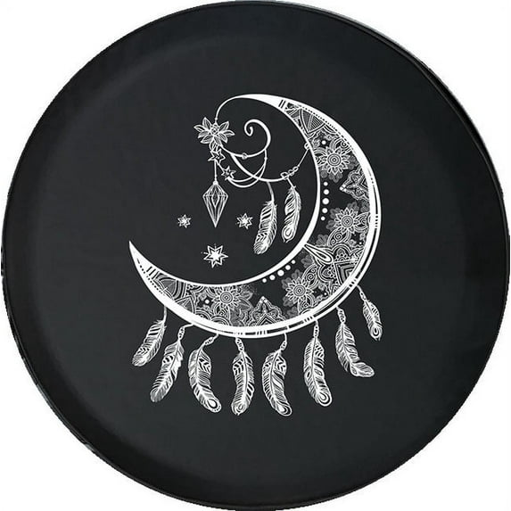 Black Tire Covers - Tire Accessories for Campers, SUVs, Trailers, Trucks, RVs and More | Moon Dream Catcher Black 28 Inch