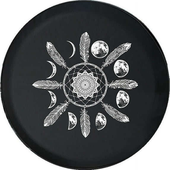 Black Tire Covers - Tire Accessories for Campers, SUVs, Trailers, Trucks, RVs and More | Moon Phases Dream Catcher Black 32 Inch