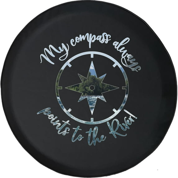 Black Tire Covers - Tire Accessories for Campers, SUVs, Trailers, Trucks, RVs and More | My Compass Always Points to The River Rafting Black 31 Inch