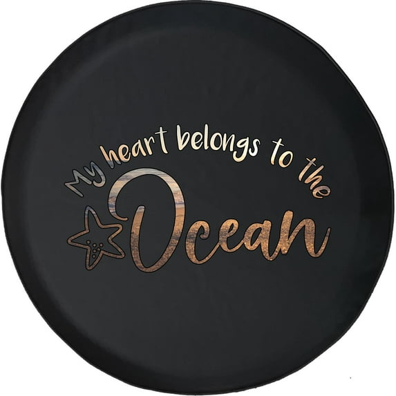 Black Tire Covers - Tire Accessories for Campers, SUVs, Trailers, Trucks, RVs and More | My Heart Belongs Sand Starfish Black 28 Inch