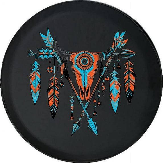 Black Tire Covers - Tire Accessories for Campers, SUVs, Trailers, Trucks, RVs and More | Native Skull Boho Dream Catcher Black 32 Inch