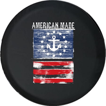 Black Tire Covers - Tire Accessories for Campers, SUVs, Trailers, Trucks, RVs and More | | Nautical American Flag Anchor Black 33 Inch