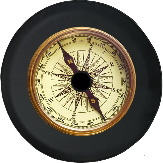 Black Tire Covers - Tire Accessories for Campers, SUVs, Trailers, Trucks, RVs and More | Nautical Sea Compass Black 33 Inch with Backup Camera Hole