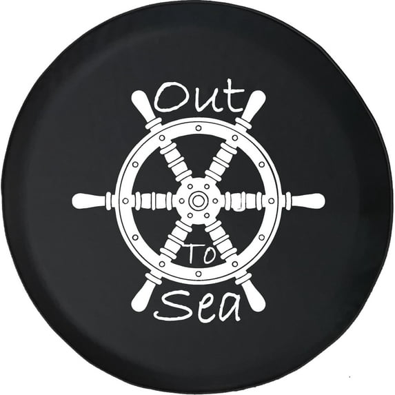 Black Tire Covers - Tire Accessories for Campers, SUVs, Trailers, Trucks, RVs and More | Nautical Ship Wheel Black 35 Inch