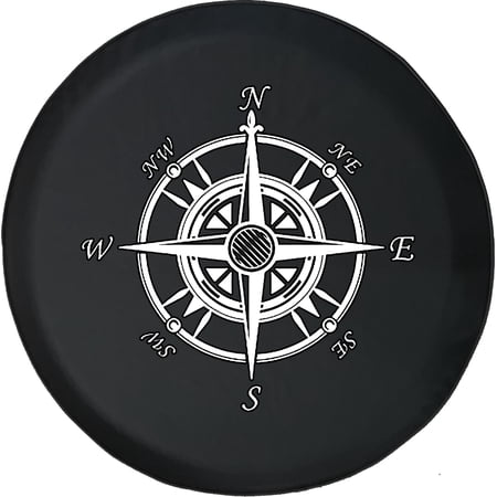 Black Tire Covers - Tire Accessories for Campers, SUVs, Trailers, Trucks, RVs and More | Nautical Travel Compass Black 35 Inch