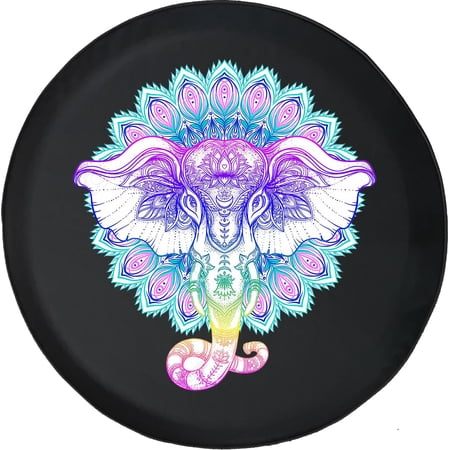 Black Tire Covers - Tire Accessories for Campers, SUVs, Trailers, Trucks, RVs and More | Neon Elephant Mandala Black 29 Inch