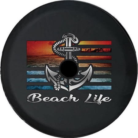 Black Tire Covers - Tire Accessories for Campers, SUVs, Trailers, Trucks, RVs and More | Neon Sky Beach Black 33 Inch with Backup Camera Hole
