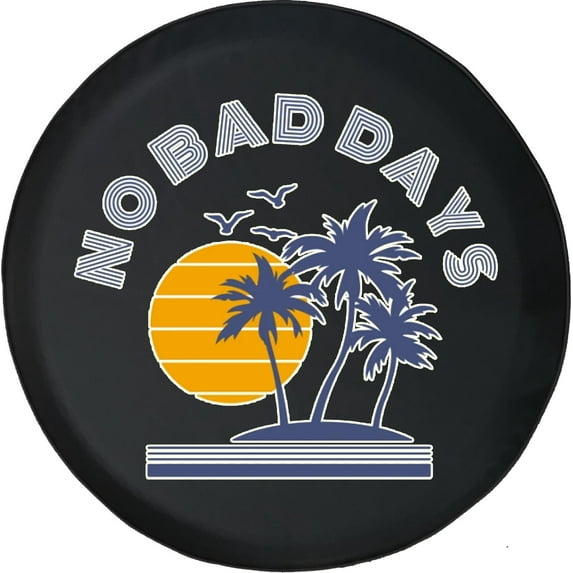 Black Tire Covers - Tire Accessories for Campers, SUVs, Trailers, Trucks, RVs and More | No Bad Days Summer Beach Retro Black 32 Inch
