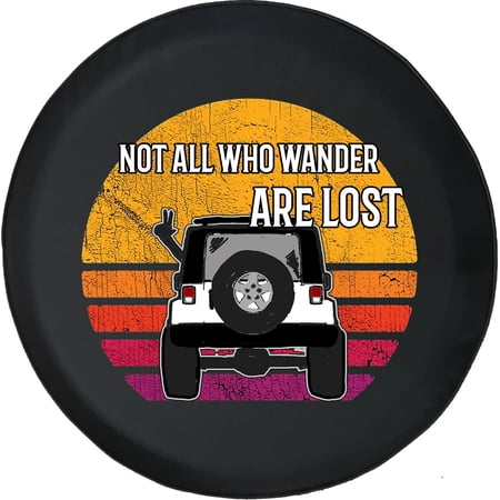 Black Tire Covers - Tire Accessories for Campers, SUVs, Trailers, Trucks, RVs and More | Not All Who Wander are Lost Sunset Black 29 Inch