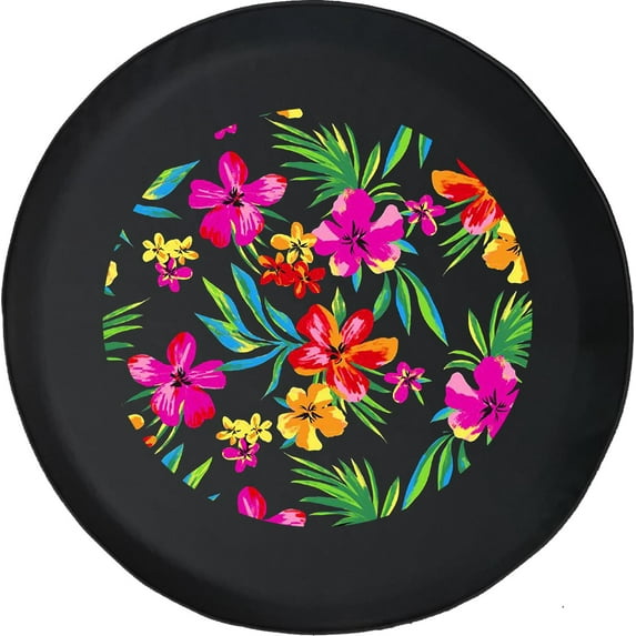 Black Tire Covers - Tire Accessories for Campers, SUVs, Trailers, Trucks, RVs and More | Oil Paint Flower Print Pattern Black 33 Inch