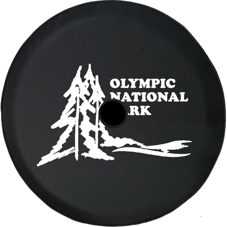 Black Tire Covers - Tire Accessories for Campers, SUVs, Trailers, Trucks, RVs and More | Olympic National Park Black 33 Inch with Backup Camera Hole