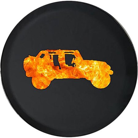 Black Tire Covers - Tire Accessories for Campers, SUVs, Trailers, Trucks, RVs and More | Orange Red Fire Offroad Black 35 Inch