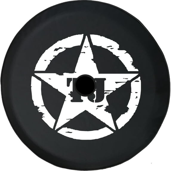 Black Tire Covers - Tire Accessories for Campers, SUVs, Trailers, Trucks, RVs and More | Oscar Mike WW2 Star Black 33 Inch with Backup Camera Hole