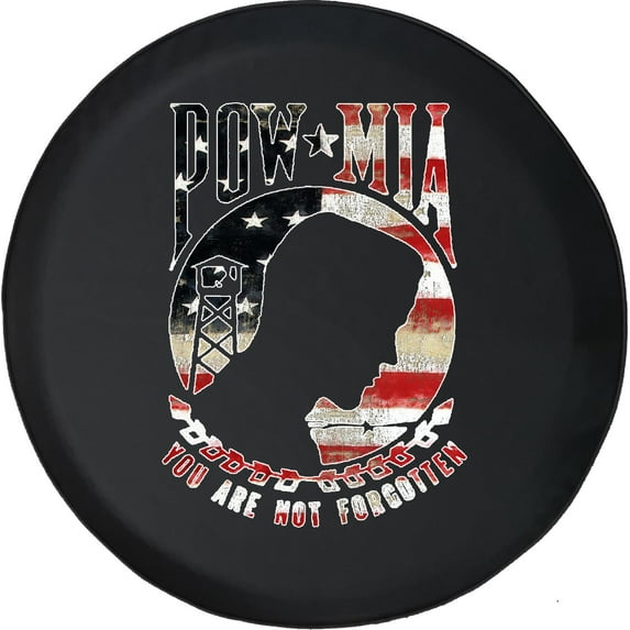 Black Tire Covers - Tire Accessories for Campers, SUVs, Trailers, Trucks, RVs and More | POW MIA American Military Veteran Black 32 Inch