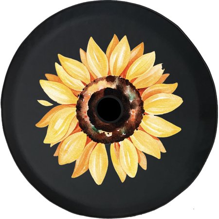 Black Tire Covers - Tire Accessories for Campers, SUVs, Trailers, Trucks, RVs and More | Painted Sunflower Black 33 Inch with Backup Camera Hole