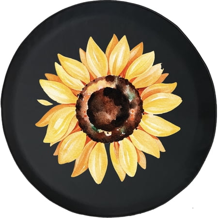 Black Tire Covers - Tire Accessories for Campers, SUVs, Trailers, Trucks, RVs and More | Painted Sunflower Black 35 Inch