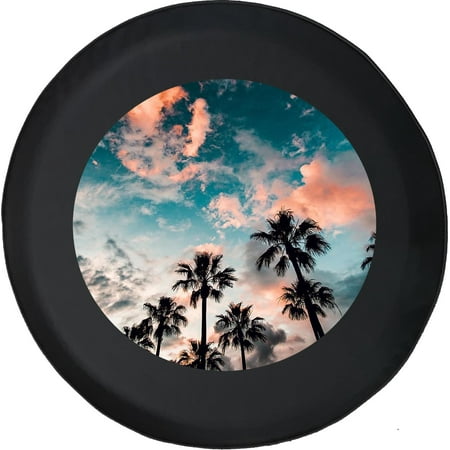 Black Tire Covers - Tire Accessories for Campers, SUVs, Trailers, Trucks, RVs and More | Palm Tree Paradise Black 30 Inch