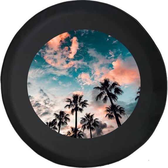 Black Tire Covers - Tire Accessories for Campers, SUVs, Trailers, Trucks, RVs and More | Palm Tree Paradise Black 30 Inch