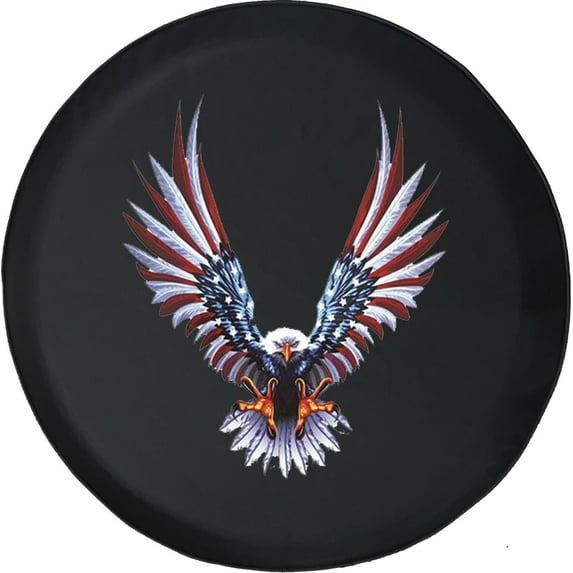Black Tire Covers - Tire Accessories for Campers, SUVs, Trailers, Trucks, RVs and More | Patriotic American Bald Eagle Flag Black 31 Inch