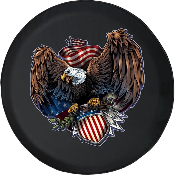 Black Tire Covers - Tire Accessories for Campers, SUVs, Trailers, Trucks, RVs and More | Patriotic Bald Eagle Defending The Flag Black 30 Inch
