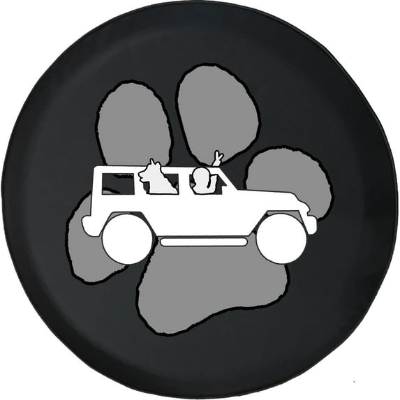 Black Tire Covers - Tire Accessories for Campers, SUVs, Trailers, Trucks, RVs and More | Paw Print Dog Waving Black 31 Inch