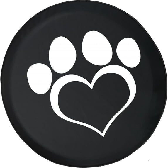 Black Tire Covers - Tire Accessories for Campers, SUVs, Trailers, Trucks, RVs and More | Paw Print Heart Love Dogs Black 35 Inch
