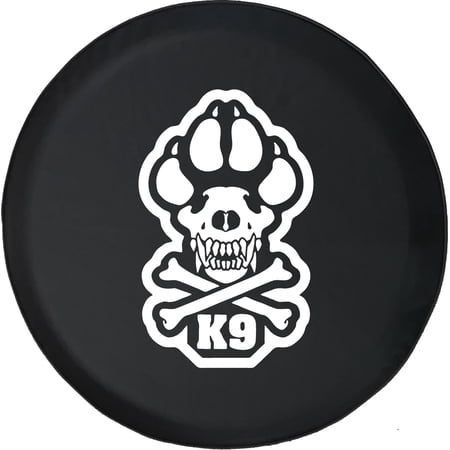 Black Tire Covers - Tire Accessories for Campers, SUVs, Trailers, Trucks, RVs and More | Paw Skull Crossbones K9 Black 30 Inch