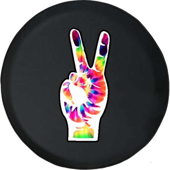 Black Tire Covers - Tire Accessories for Campers, SUVs, Trailers, Trucks, RVs and More | Peace Sign Tie Dye Black 30 Inch