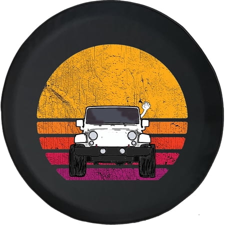 Black Tire Covers - Tire Accessories for Campers, SUVs, Trailers, Trucks, RVs and More | Peace Wave Retro Sunset Black 35 Inch
