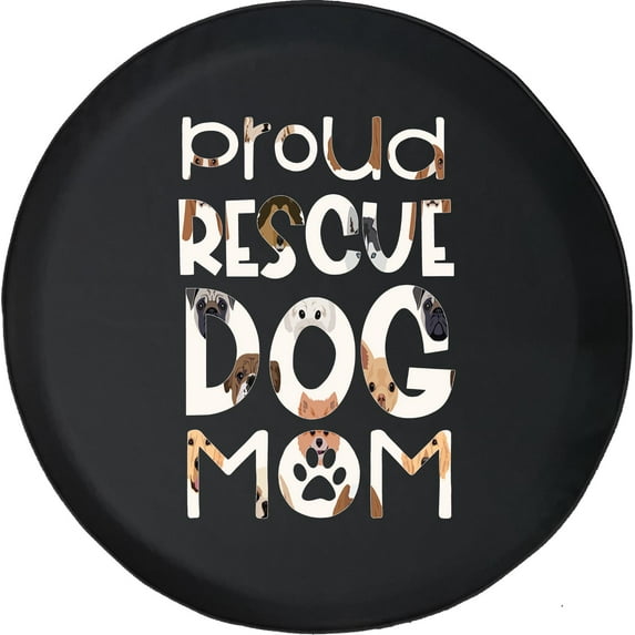 Black Tire Covers - Tire Accessories for Campers, SUVs, Trailers, Trucks, RVs and More | Proud Dog Mom Rescue Dog Black 33 Inch