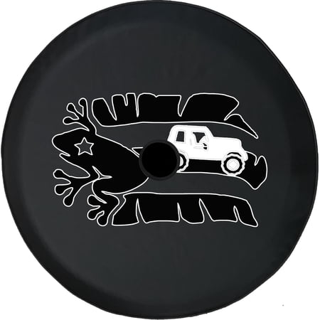 Black Tire Covers - Tire Accessories for Campers, SUVs, Trailers, Trucks, RVs and More | Puerto Rico Flag Frog Black 32 Inch With Backup Camera Hole