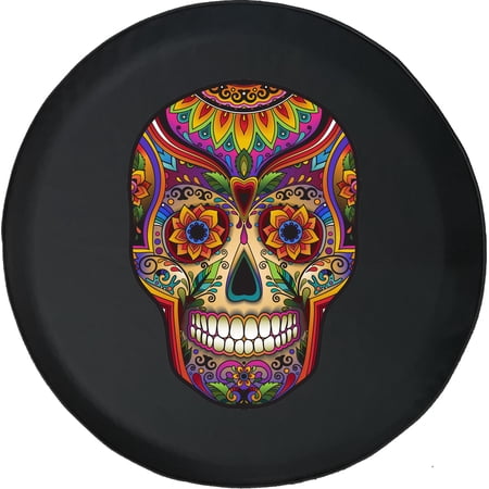 Black Tire Covers - Tire Accessories for Campers, SUVs, Trailers, Trucks, RVs and More | Purple Sugar Skull Black 32 Inch