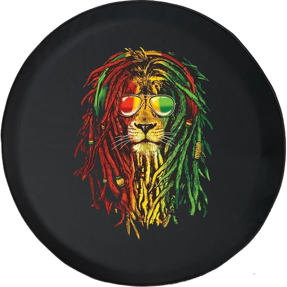 Black Tire Covers - Tire Accessories for Campers, SUVs, Trailers, Trucks, RVs and More | Rasta Dread Head Lion Black 30 Inch