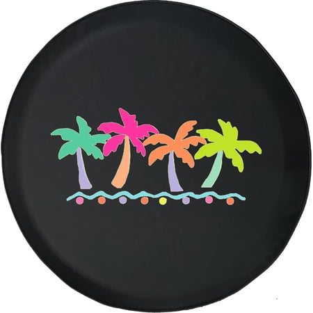 Black Tire Covers - Tire Accessories for Campers, SUVs, Trailers, Trucks, RVs and More | Retro Palm Trees Black 28 Inch