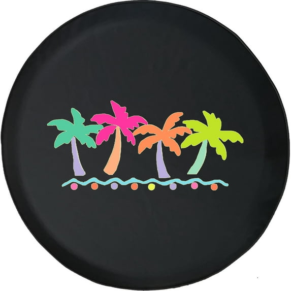 Black Tire Covers - Tire Accessories for Campers, SUVs, Trailers, Trucks, RVs and More | Retro Palm Trees Black 32 Inch