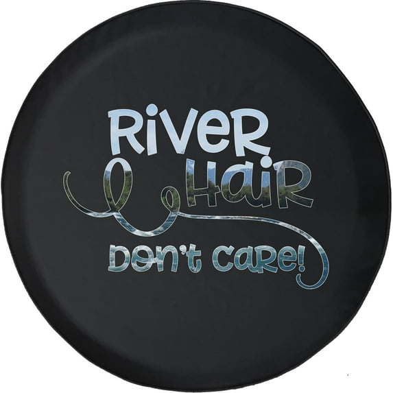 Black Tire Covers - Tire Accessories for Campers, SUVs, Trailers, Trucks, RVs and More | River Hair Don't Care Rafting Kayak Canoe Black 33 Inch