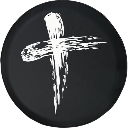 Black Tire Covers - Tire Accessories for Campers, SUVs, Trailers, Trucks, RVs and More | Rustic Christian Cross Black 30 Inch