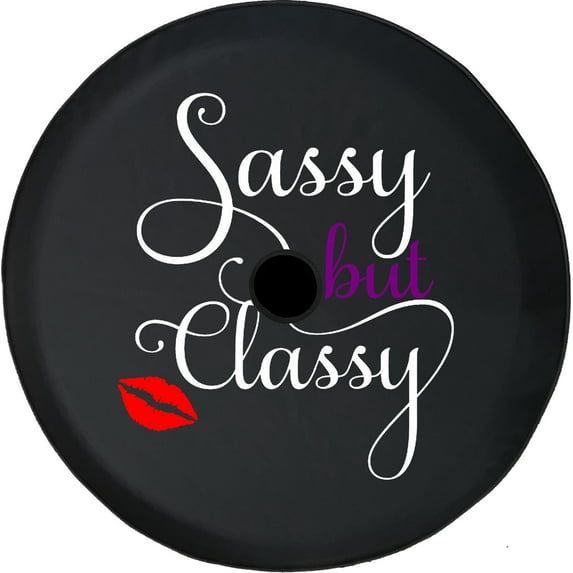 Black Tire Covers - Tire Accessories for Campers, SUVs, Trailers, Trucks, RVs and More | Sassy But Classy Girls Black 33 Inch with Backup Camera Hole