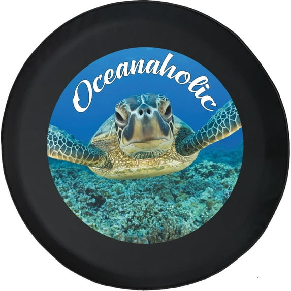 Black Tire Covers - Tire Accessories for Campers, SUVs, Trailers, Trucks, RVs and More | Sea Turtle Selfie Black 35 Inch