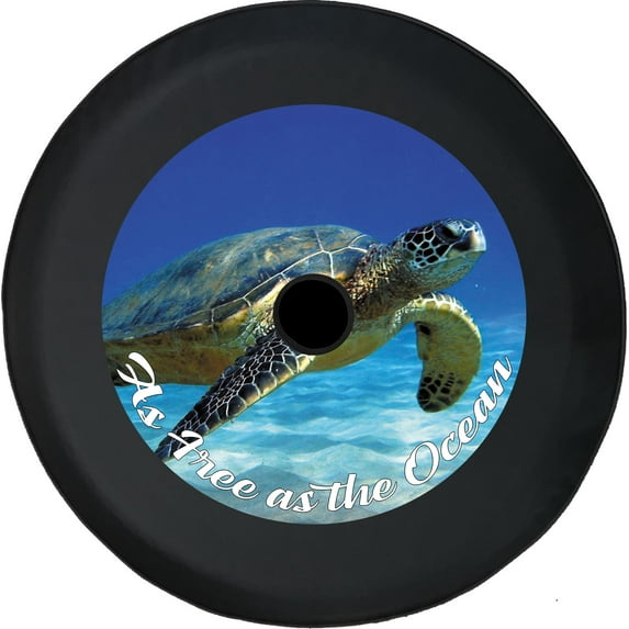 Black Tire Covers - Tire Accessories for Campers, SUVs, Trailers, Trucks, RVs and More | Sea Turtles Black 33 Inch with Backup Camera Hole