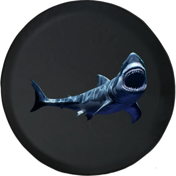Black Tire Covers - Tire Accessories for Campers, SUVs, Trailers, Trucks, RVs and More | Shark Attack Great White Black 29 Inch