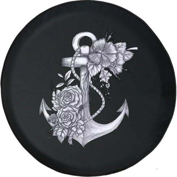 Black Tire Covers - Tire Accessories for Campers, SUVs, Trailers, Trucks, RVs and More | Ships Anchor and Roses for Girls Black 30 Inch