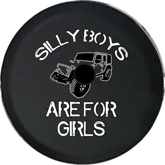 Black Tire Covers - Tire Accessories for Campers, SUVs, Trailers, Trucks, RVs and More | Silly Boys Black 33 Inch with Backup Camera Hole