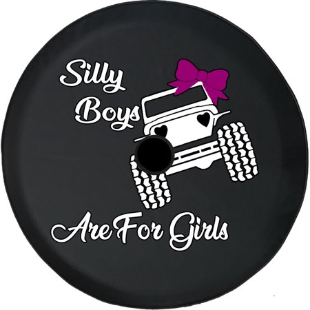 Black Tire Covers - Tire Accessories for Campers, SUVs, Trailers, Trucks, RVs and More | Silly Boys Girls Black 32 Inch With Backup Camera Hole