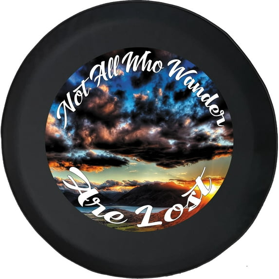 Black Tire Covers - Tire Accessories for Campers, SUVs, Trailers, Trucks, RVs and More | Sky Not All Who Wander are Lost Black 33 Inch