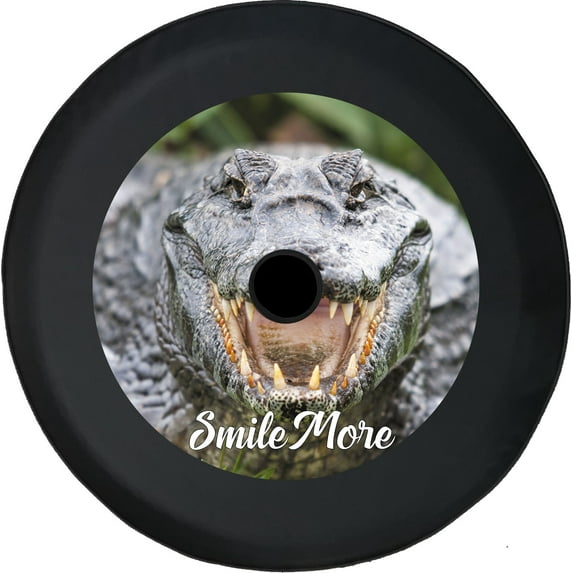 Black Tire Covers - Tire Accessories for Campers, SUVs, Trailers, Trucks, RVs and More | Smile More Alligator Black 32 Inch With Backup Camera Hole