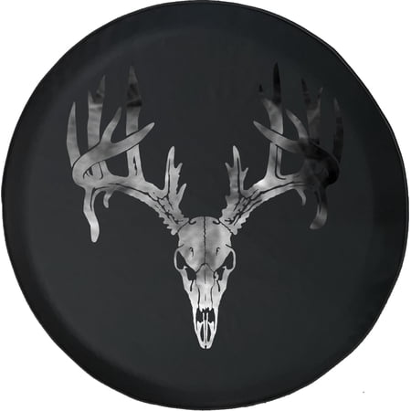Black Tire Covers - Tire Accessories for Campers, SUVs, Trailers, Trucks, RVs and More | Smokey Deer Skull Black 29 Inch