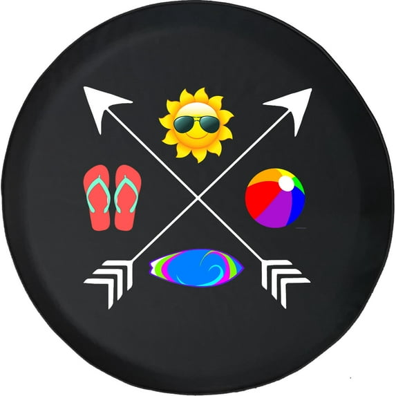 Black Tire Covers - Tire Accessories for Campers, SUVs, Trailers, Trucks, RVs and More | Summer Beach Compass Black 33 Inch